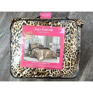 Juicy Couture Leopard Print Satin QUEEN 8pc Bed Set Comforter Shams Sheet Pillow
